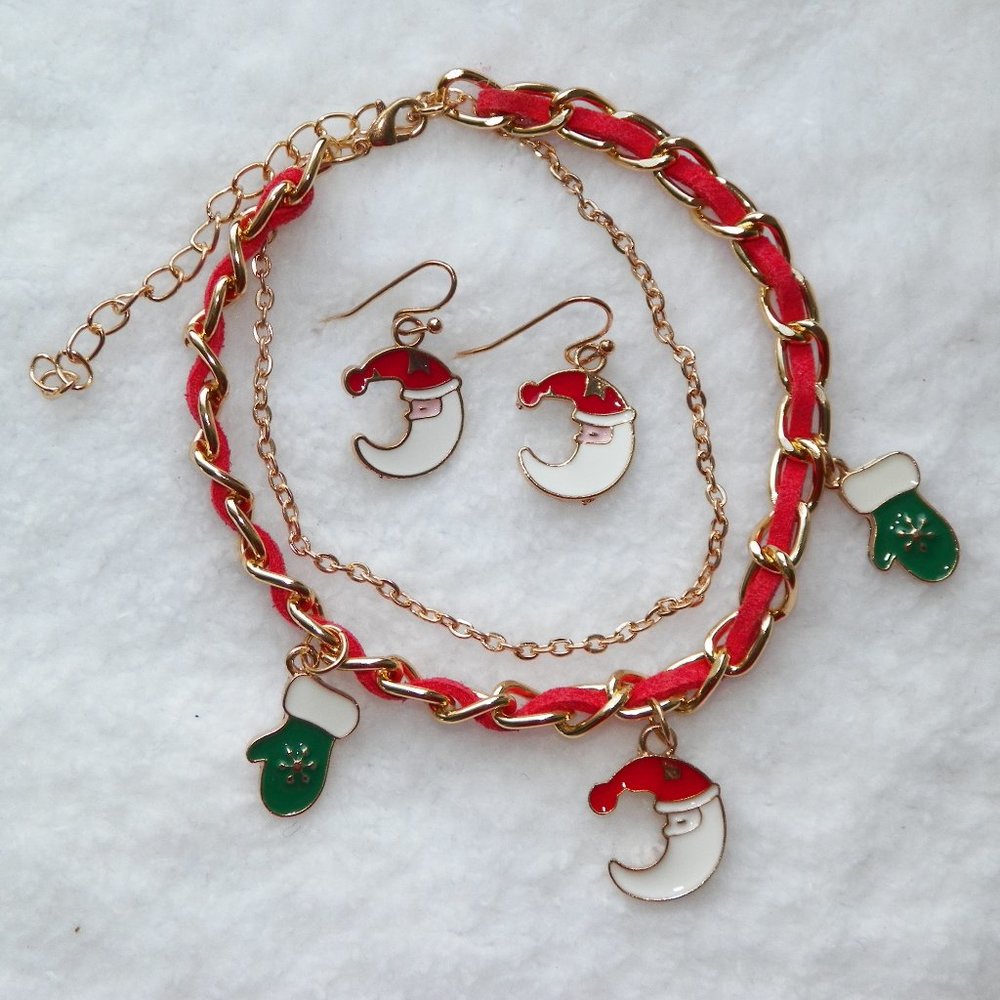 Santa Claus Moon Bracelet & Earrings Set 3PC
